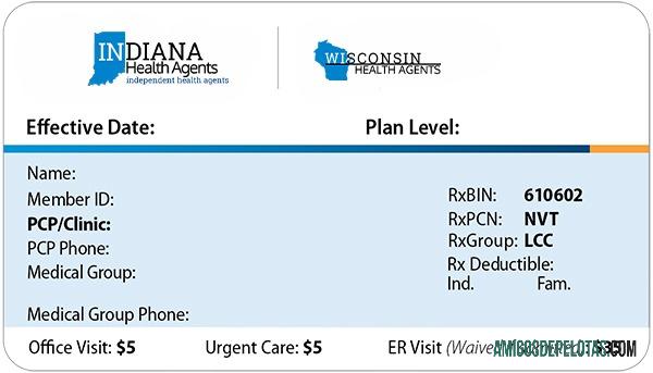 Cartão de seguro saúde de Indiana modelo
